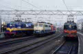 Old locomotives line-up in Venlo (NL): ACTS 1255, ACTS 1253 (both shunting for Alpen Express duties), DB 110 417 + 110 158 (off Alpen Express trains), February 2002
