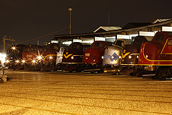 From left to right: DSB ME 1524, JBM MZ 1401, CFL Cargo MY 1146, JBM MY 1101, JBM MY 1112, MY Veterantog MY 1126, JBM MX 1001, Altmark Rail MY 1155 at Odense (DK) on 6 September 2014.