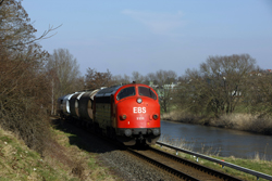 Erfurter Bahnservice MY 1131 runs alongside the Werra River at Heringen with photo train 69464 (Gerstungen - Heimboldshausen) on 27 February 2016.