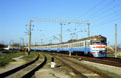 UZ ER1-35 nears at Evpatoriya Kurort (UA) as passenger train 6651 from Simferopol (UA) on 26 April 2005.