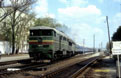 UZ 2TE116-745 + 10 UZ coaches leaves Poltava Pivdenna (UA) as passenger train 079 from Mockba (RUS) to Kremenchug (UA) on 27 April 2005.