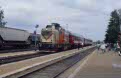 CFR 82 0229 + 3 CFR coaches with an international passenger train from Oradea (RO) to Budapest Nuygati (H) just before being attached of the train at Biharkeresztes (H) on 9 June 2002