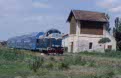 CFR 80 0122 + 4 CFR double-deck coaches as passenger train P 2649 (Sannicolau Mare, RO - Arad, RO) depart from Sannicolau Mare (RO) on 13 June 2002