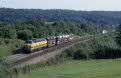 NMBS 5527 + freight train 47238 (Aachen West, BRD - Zeebrugge, B) at Gemmenich (B) on 25 June 2002