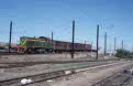 ONCF DM locomotive shunts with box wagons over the hill at Casablanca Port (MA) on 12 October 2002