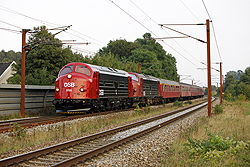 DSB Jernbanemuseet MY 1135 + DSB Jernbanemuseet MY 1159 haul a special passenger train from Odense (DK) to Fredericia (DK) at Tommerup (DK) on 6 September 2014.