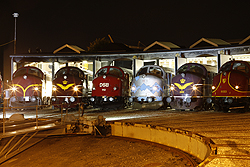 From left to right: CFL Cargo MY 1146, JBM MY 1101, JBM MY 1112, MY Veterantog MY 1126, JBM MX 1001, Altmark Rail MY 1155 at Odense (DK) on 6 September 2014.